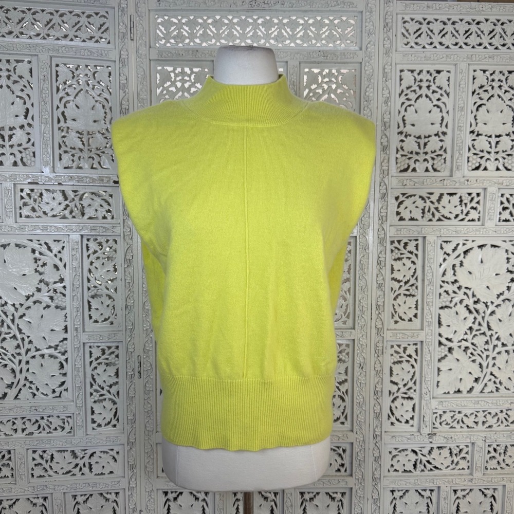 Banana Republic Neon Yellow Cashmere Sweater Vest Sz‎ Medium Mockneck Bright